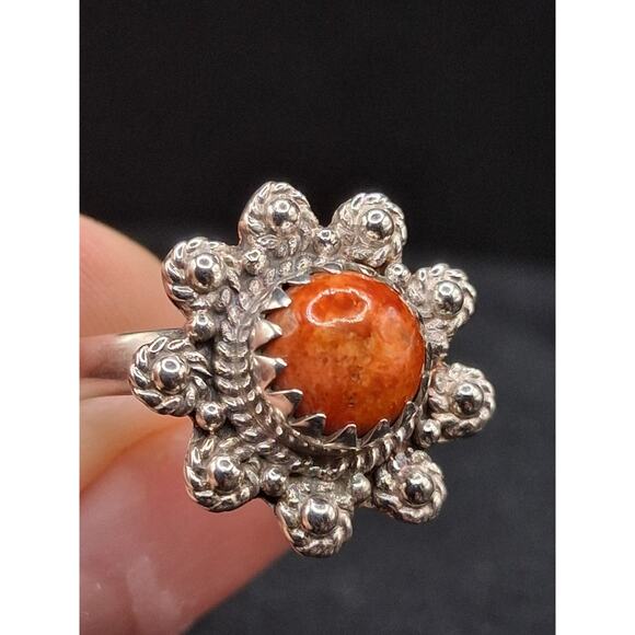 Spiny Oyster Turquoise Ring, Size 6, Southwestern, Orange, Sterling Silver - Picture 2 of 11